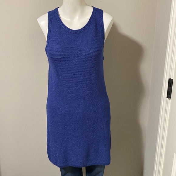 White House Black Market Sleeveless Sweater with Metallic Shine Blue Size L NEW - Picture 4 of 12